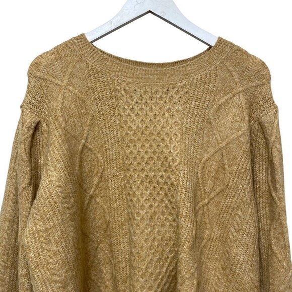 1.STATE Womens Sweater Size XXL Camel Tan Pullover Puff Sleeve Aran Knit - Picture 2 of 7